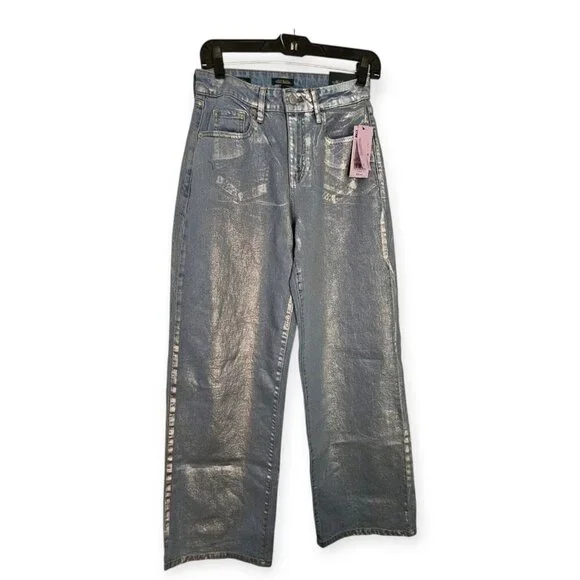 Wild Fable Metallic Brushed High Rise baggy Jean Size 2 NWT - Picture 1 of 5